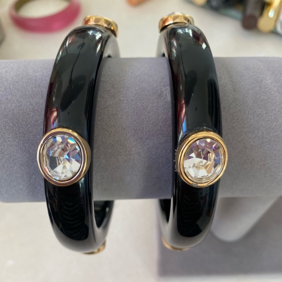 Jewelry - Pair of Vintage Swarovski Crystal Black Resin Bold Bangle Bracelets
